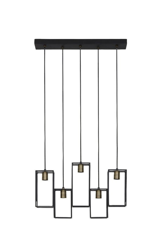 Light & Living Hanglamp 5L 60x15x57 MARLEY Matt Black/Antiq Bronze | Homestyles.nl