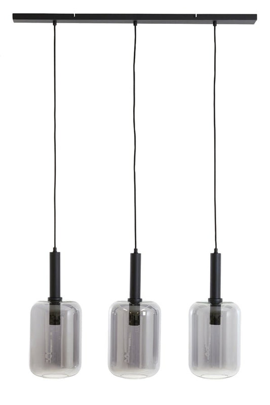 Light & Living Hanglamp 3L 100x22x32 LEKAR Black/Smoked Glass | Homestyles.nl